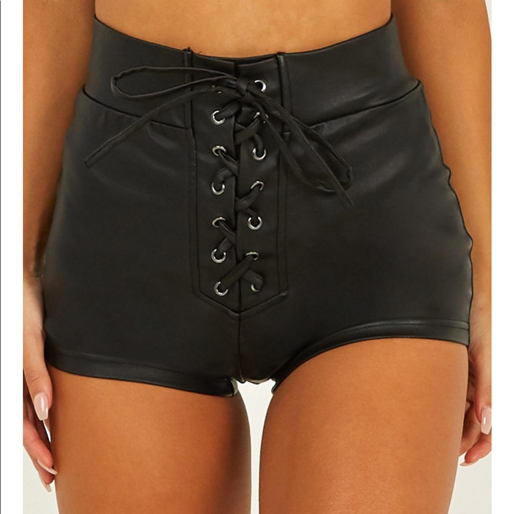 No fears faux leather shorts